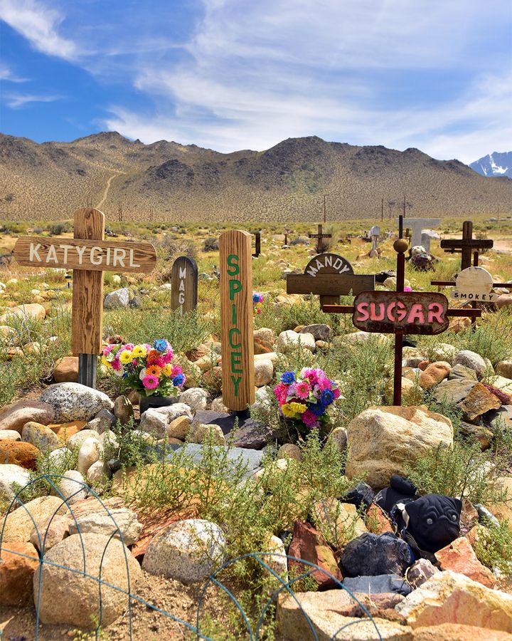 (p232) Handcrafted graves in Bishop, California (Photo by Paul Koudounaris)