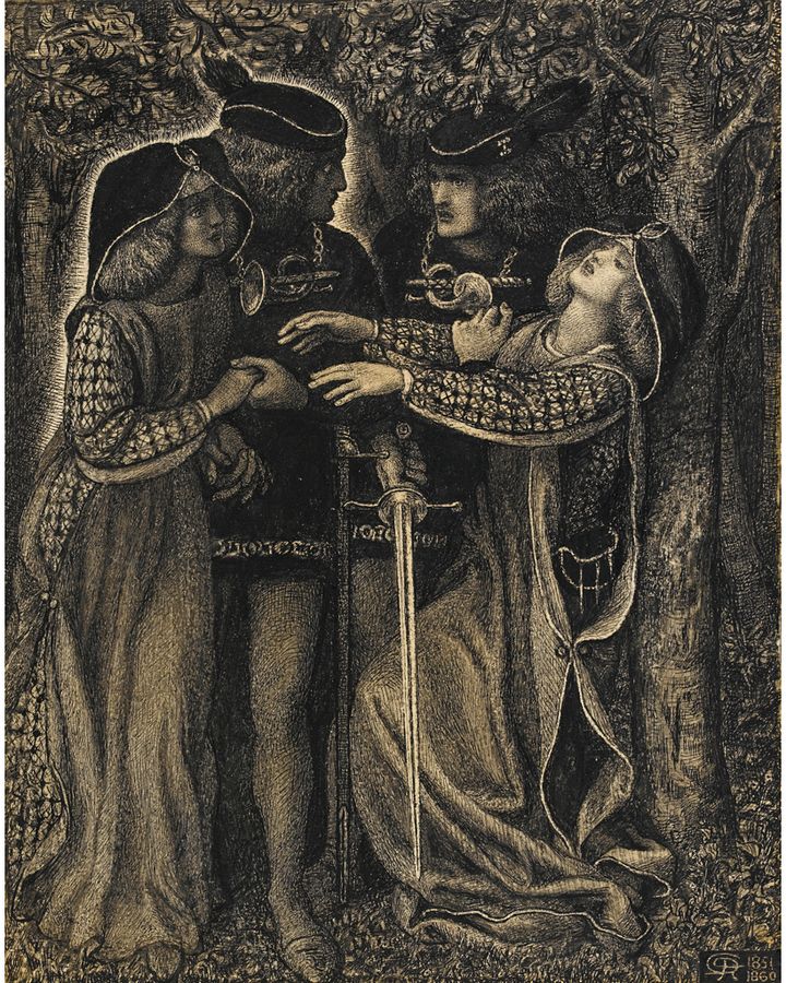 Dante Gabriel Rossetti's How They Met Themselves depicts a pair of lovers meeting their doubles in a wood (Credit: Fitzwilliam Museum)