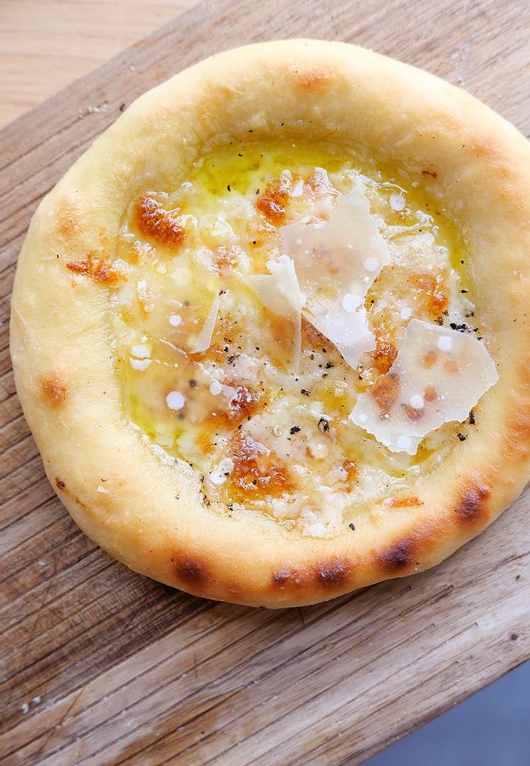 Chef Taku Sekine created a cacio e pepe pizza, which he says is easy to make at home (Credit: Credit: Taku Sekine)