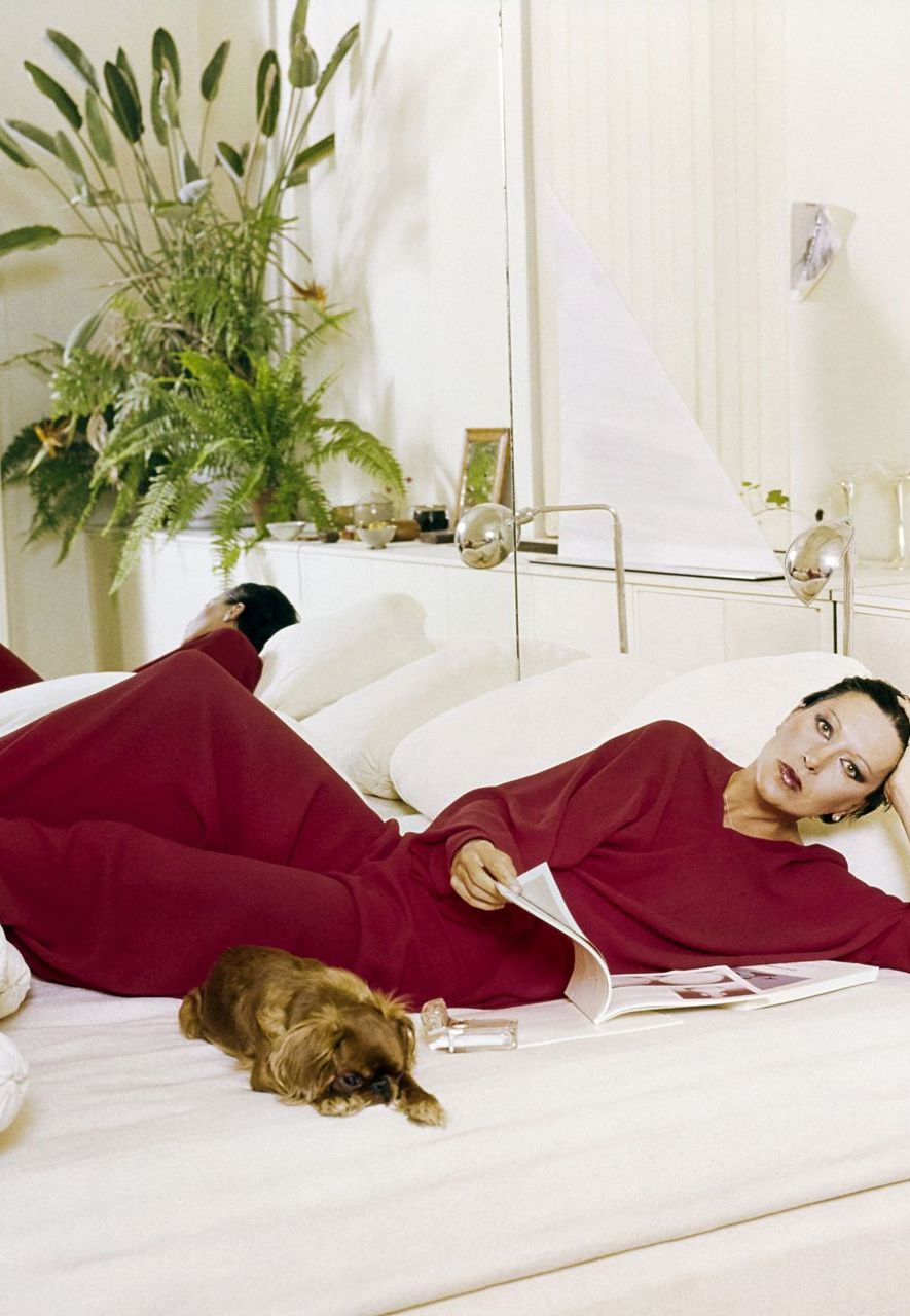 Designer of the iconic Bone cuff, Elsa Peretti, pictured in Halston pyjamas for Vogue in 1976 (Credit: Getty Images)