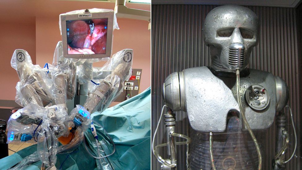 The Da Vinci system (l) allows surgeons to carry out precision work, but has a long way from the medical droids seen in the Star Wars films. (Copyright: SPL, Boogafrito on Flickr)