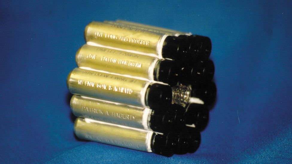 Their ashes were packed into tiny lipstick-sized tubes for launch, similar to those used by hundreds of people over the last 15 years. (Copyright: Celestis)