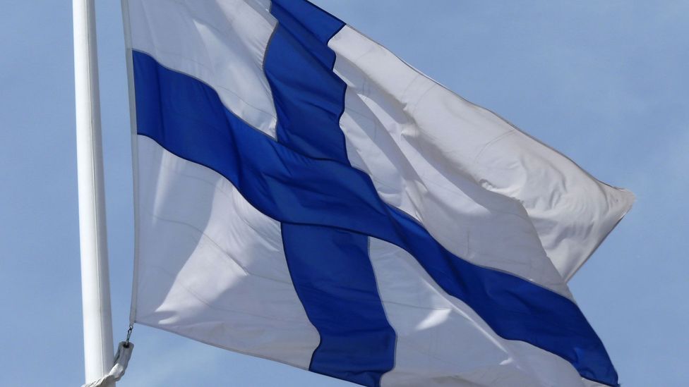 The Finnish flag flying