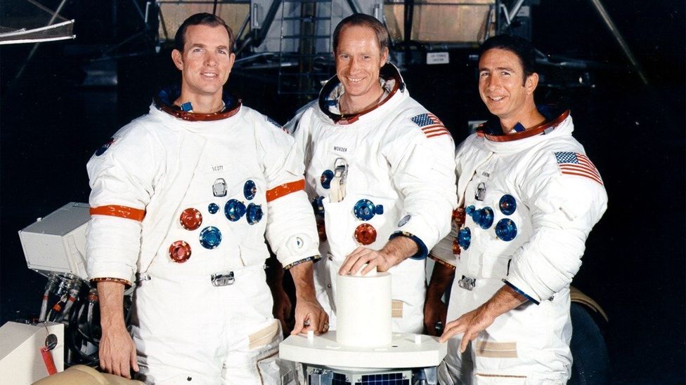 On board were Commander David Scott, Command Module Pilot Alfred Worden and Lunar Module Pilot James Irwin. (Copyright: Nasa) On board were Commander David Scott, Command Module Pilot Alfred Worden and Lunar Module Pilot James Irwin. (Copyright: Nasa)