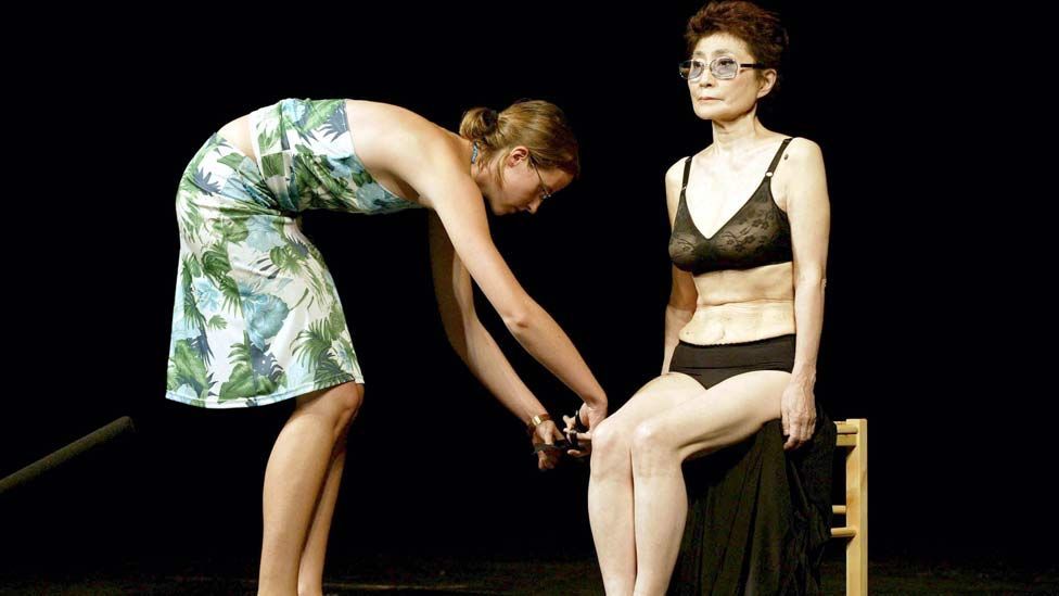 Ono performs Cut Piece in 2003, a work first performed in 1964. 