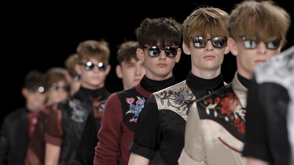 The Topman show featured fanciful cowboys in embroidered florals. (Associated Press)