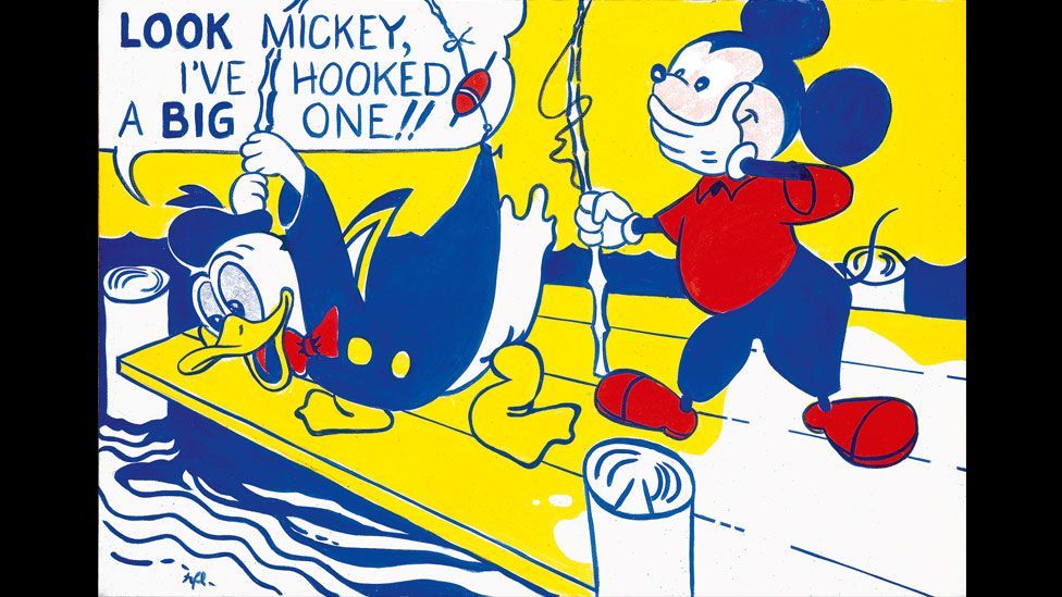 In 1961 Lichtenstein painted Look Mickey, based on an image from one of his children’s Little Golden Books. It featured his signature Ben-Day dots. (Photo: Centre Pompidou)
