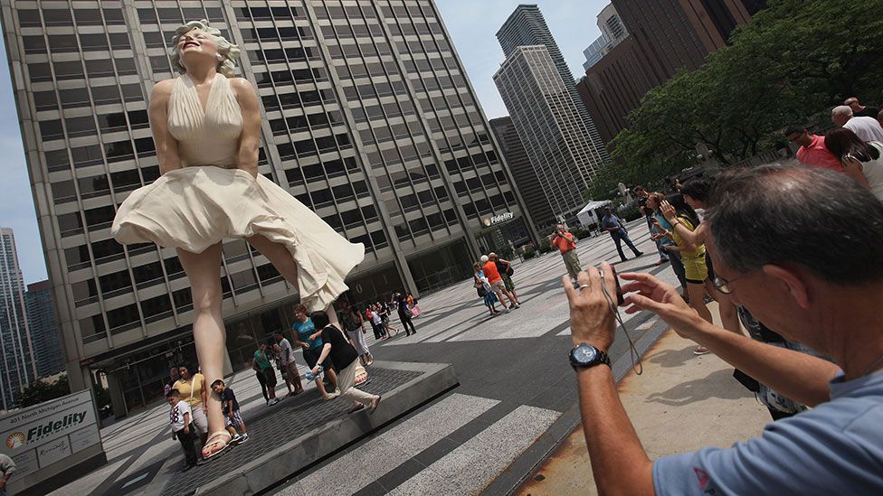 Seward Johnson's giant Forever Marilyn sculpture now stands in Palm Springs after it was moved from Chicago. (Getty Images)