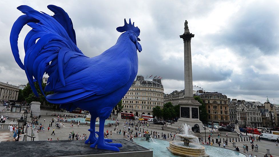 A giant bright-blue cockerel was unveiled last week as the new sculpture to stand on Trafalgar Square's Fourth Plinth in central London. (EPA/Andy Rain)