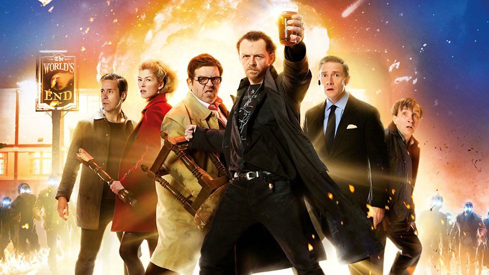 Other filmmakers have treated the end of the world with a lighter touch. Edgar Wright's pub crawl comedy, The World's End, plays the apocalypse for laughs. (Universal Pictures)