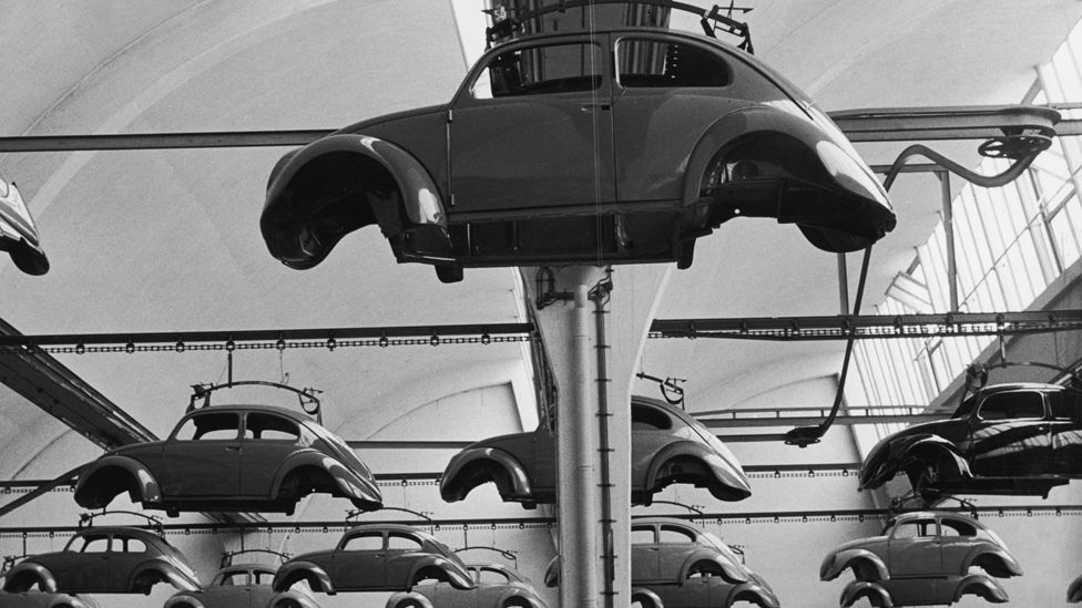 The VW factory in Wolfsburg, West Germany began producing the car in earnest, with the one millionth rolling off the production line in 1955. (Getty Images) The VW factory in Wolfsburg, West Germany began producing the car in earnest, with the one millionth rolling off the production line in 1955. (Getty Images)