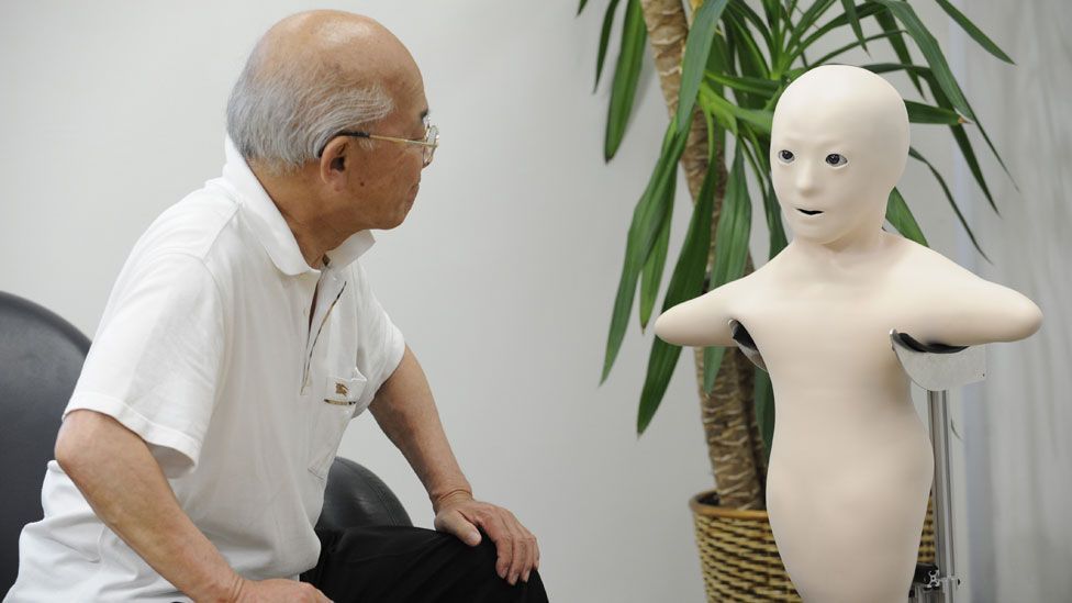Ishiguro has also created Telenoid R1, a robot for remote education and elderly health care, shaped like a child and composed of minimal human features. (Copyright: Getty Images)