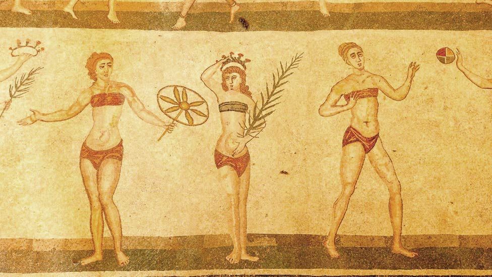 Bikinis have been around for centuries. A mosaic known as 'Bikini Girls' can be found in a 4th century Roman villa in Sicily. (Jos Dielis/Flickr)
