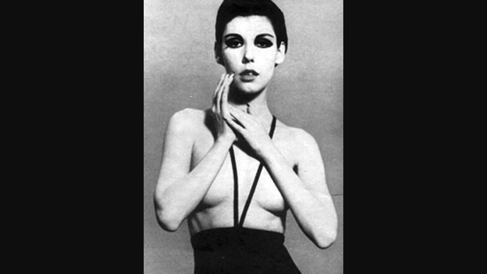 In 1964 Rudi Gernreich introduced the controversial topless one-piece - the monokini - modelled by Peggy Moffitt.