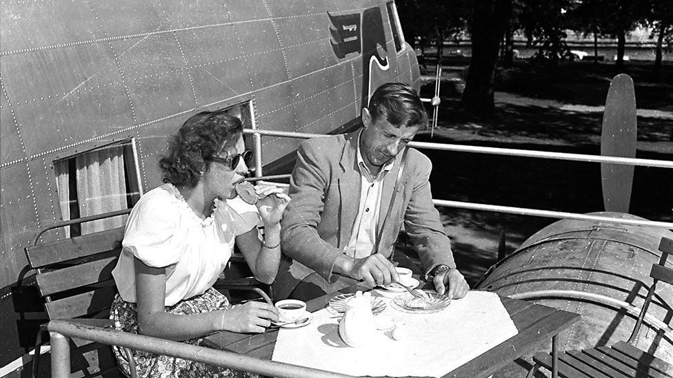 In 1956, Swedish owners Carl and Amy Ostman converted a US Air Force DC-3 into an exclusive restaurant in Stockholm. (BIPs/Getty)
