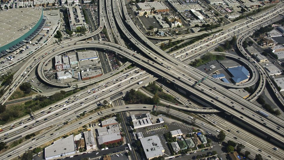 Megacities such as Los Angeles have ushered in a complicated system of multi-lane highways, often jammed with polluting vehicles. (Copyright: Thinkstock) Megacities such as Los Angeles have ushered in a complicated system of multi-lane highways, often jammed with polluting vehicles. (Copyright: Thinkstock)