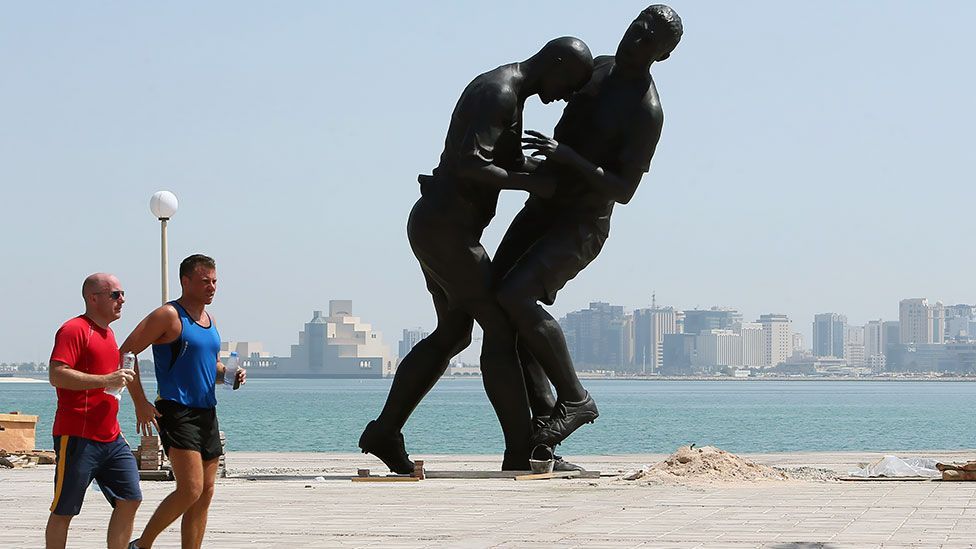 Doha’s waterfront now features an enormous bronze statue of Zinedine Zidane headbutting Marco Materazzi, purchased by the Qatar Museums Authority for an undisclosed sum. (Getty)