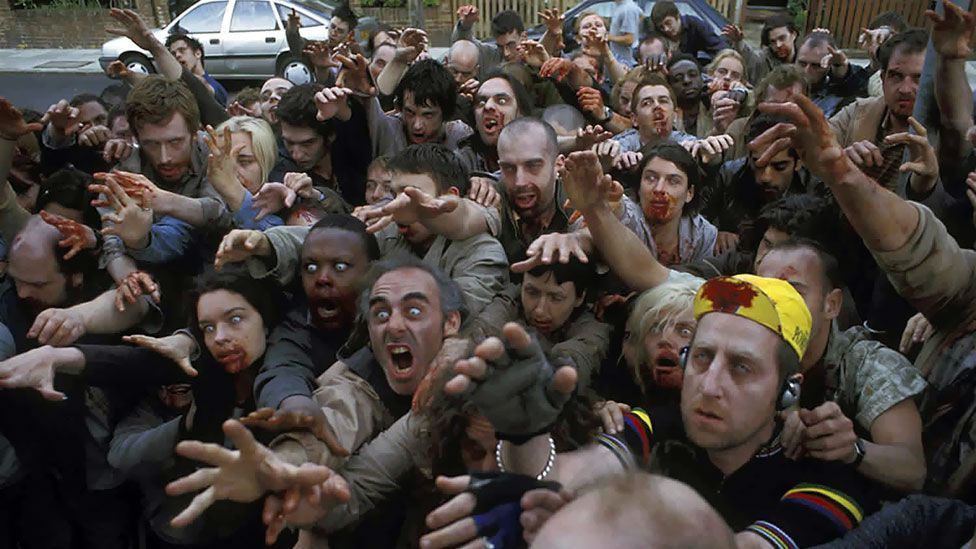 The action of Shaun of the Dead (2004) centres on a normal guy who has to deal with an apocalyptic zombie rising. (Rogue Pictures)