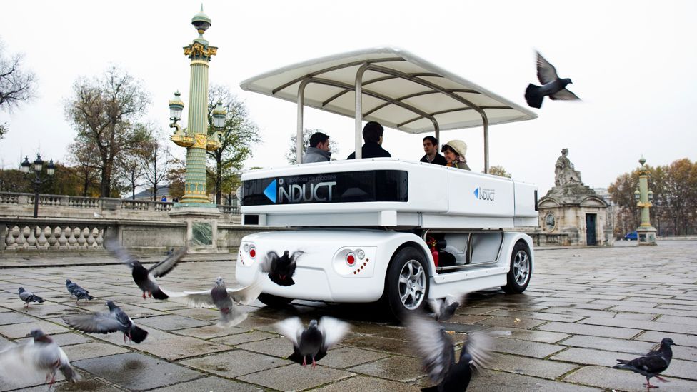 The Induct concept is a driverless electric shuttle which can ferry people along set routes – a concept which may find favour in places such as airports. (Induct/Newspress)