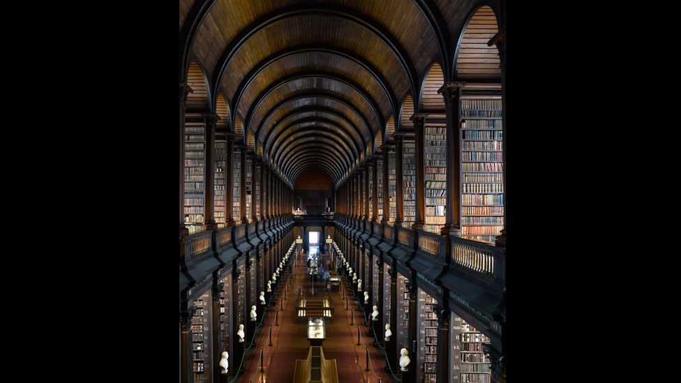 The Long Room of Trinity College Library in Dublin houses the collection’s oldest books and is lined with marble busts of great writers, philosophers and patrons of the college. The Long Room of Trinity College Library in Dublin houses the collection’s oldest books and is lined with marble busts of great writers, philosophers and patrons of the college.