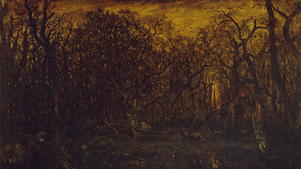 The Forest in Winter at Sunset by Théodore Rousseau (1846–47)