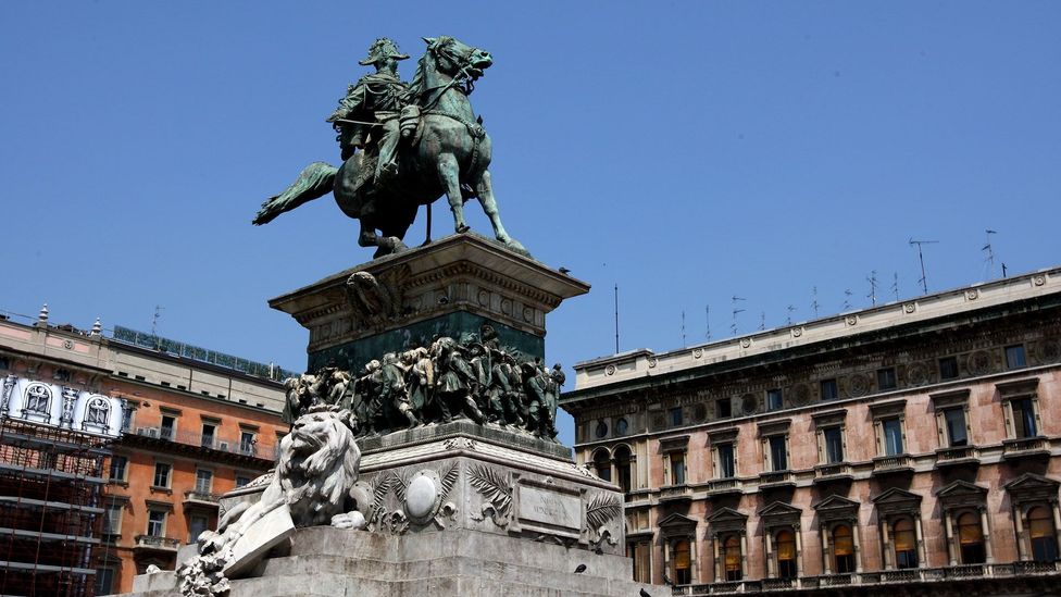 A statue of Vittorio Emanuele in the piazza del Duomo, Milan