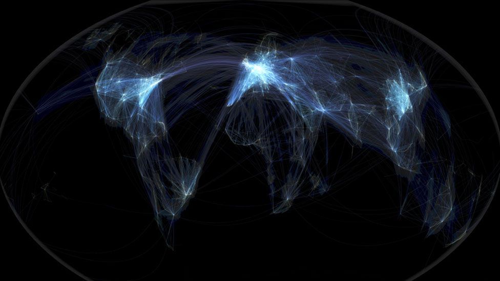 As this map of flight paths suggests, planes will routinely be heard over deserts, rainforests and icy wildernesses. (Michael Markieta/Arup) As this map of flight paths suggests, planes will routinely be heard over deserts, rainforests and icy wildernesses. (Michael Markieta/Arup)