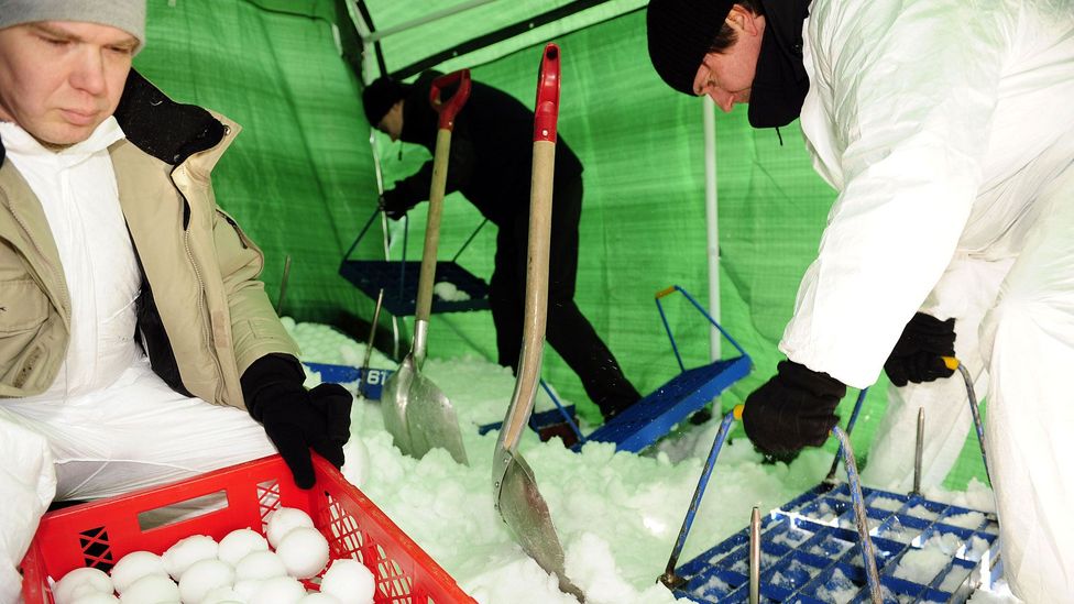 Snowballs are prepared for the Finnish Yukigassen Championship in Helsinki in 2010. (Heikki Saukkomaa/AFP/Getty) Snowballs are prepared for the Finnish Yukigassen Championship in Helsinki in 2010. (Heikki Saukkomaa/AFP/Getty)