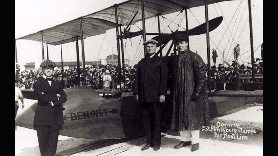 The world’s first scheduled air service took flight in January 1914 – linking two Florida cities via a seaplane no faster than an average modern car. (Florida State Archive) The world’s first scheduled air service took flight in January 1914 – linking two Florida cities via a seaplane no faster than an average modern car. (Florida State Archive)