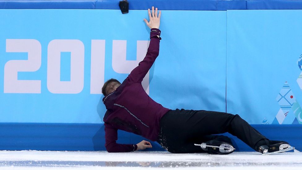 US figure skater Jeremy Abbott gets up after a nasty fall during his short program at the 2014 Winter Olympics in Sochi, Russia. (Matthew Stockman/Getty Images)