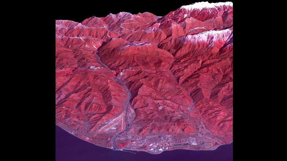 The Russian city of Sochi, host of the Winter Olympics, shot by Nasa’s Advanced Spaceborne Thermal Emission and Reflection Radiometer (Aster). (Nasa/Reuters) The Russian city of Sochi, host of the Winter Olympics, shot by Nasa’s Advanced Spaceborne Thermal Emission and Reflection Radiometer (Aster). (Nasa/Reuters)