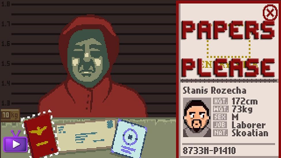 In the video game Papers Please, the joke is that the scenario - doing paperwork at a border crossing - is skull-crushingly boring (Lucas Pope)