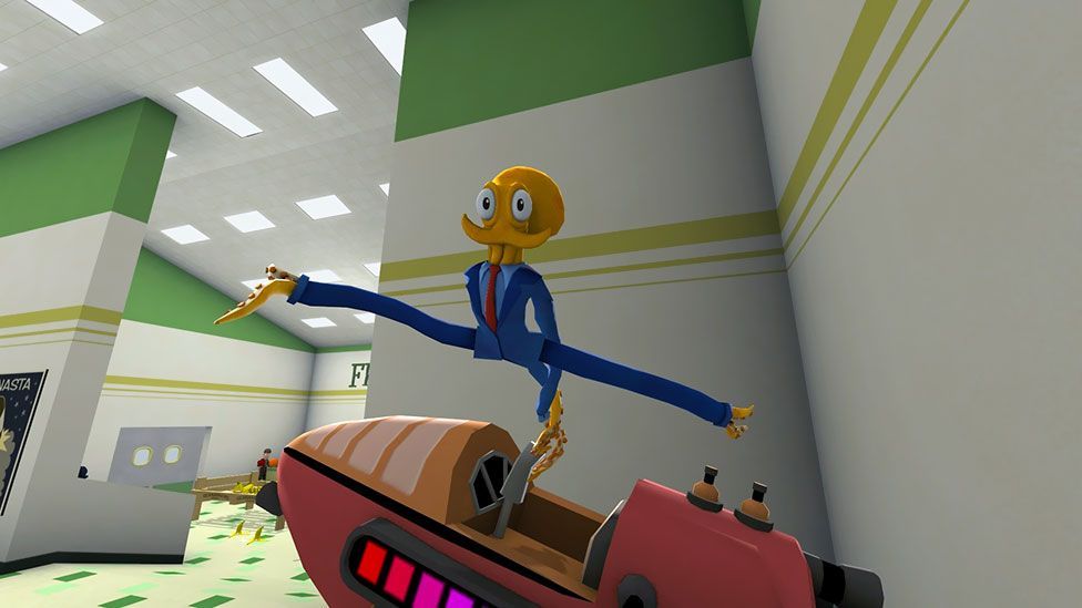 In Octodad: Dadliest Catch, you play a cephalopod in human clothes that blunders through a digital world - it's a form of slapstick (DePaul University Students)