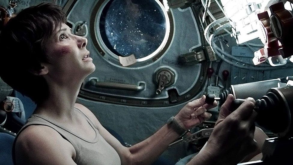 Sandra Bullock, not having the best experience of space travel in the film Gravity (Warner Bros)