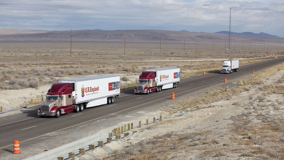 The trucks will be able to drive with a gap of only a few metres between them (Peloton Technology) The trucks will be able to drive with a gap of only a few metres between them (Peloton Technology)