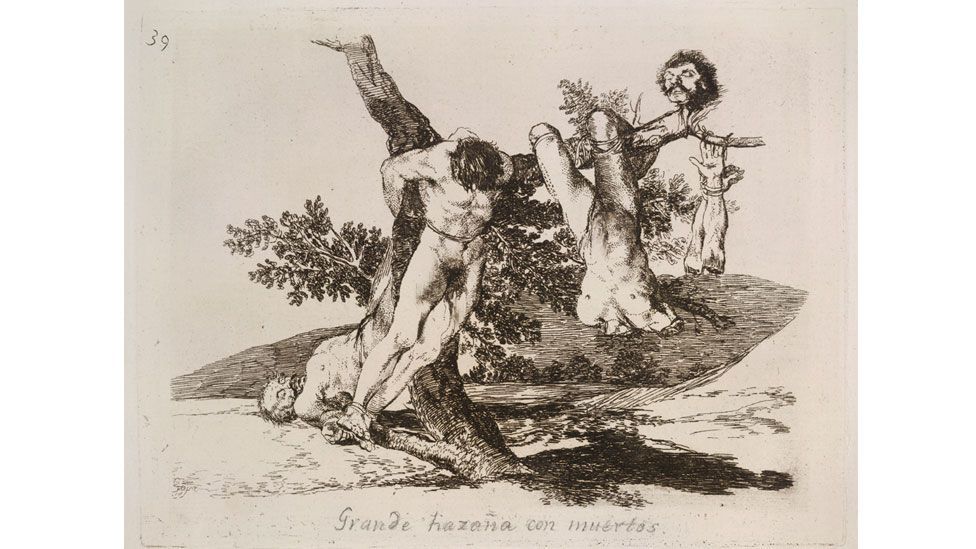 One of Goya's more famous prints shows three naked and dismembered corpses (Goya: Plate 39 / The Folio Society) One of Goya's more famous prints shows three naked and dismembered corpses (Goya: Plate 39 / The Folio Society)