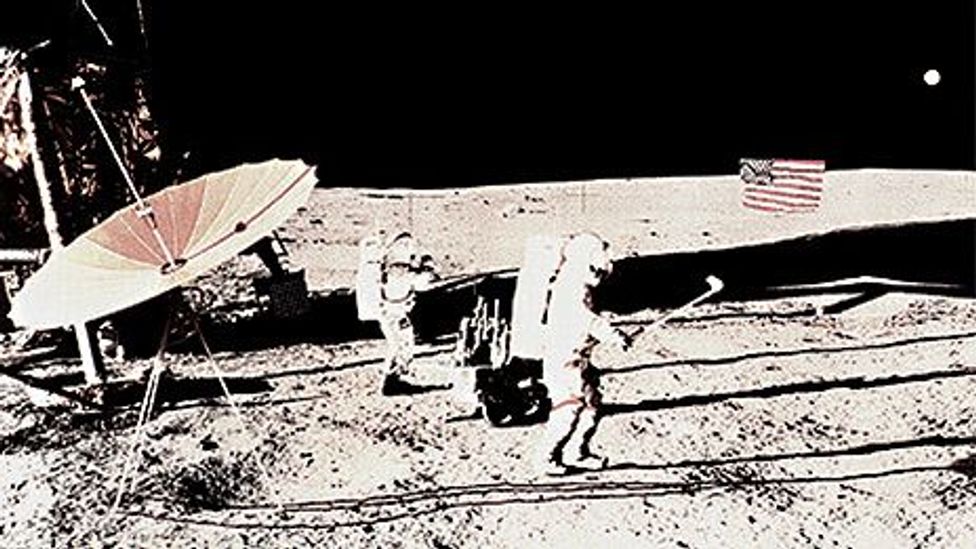 Alan Shephard improvised a gold club so he could drive a ball across the lunar surface (Nasa) Alan Shephard improvised a gold club so he could drive a ball across the lunar surface (Nasa)