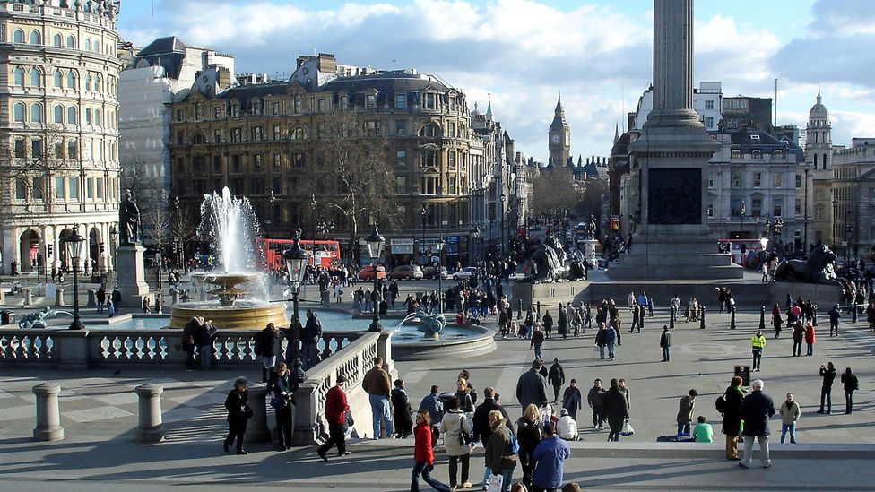 Many of London's visitors find themselves at some point here, at the city's iconic Trafalgar Square. (Amanda Ruggeri)