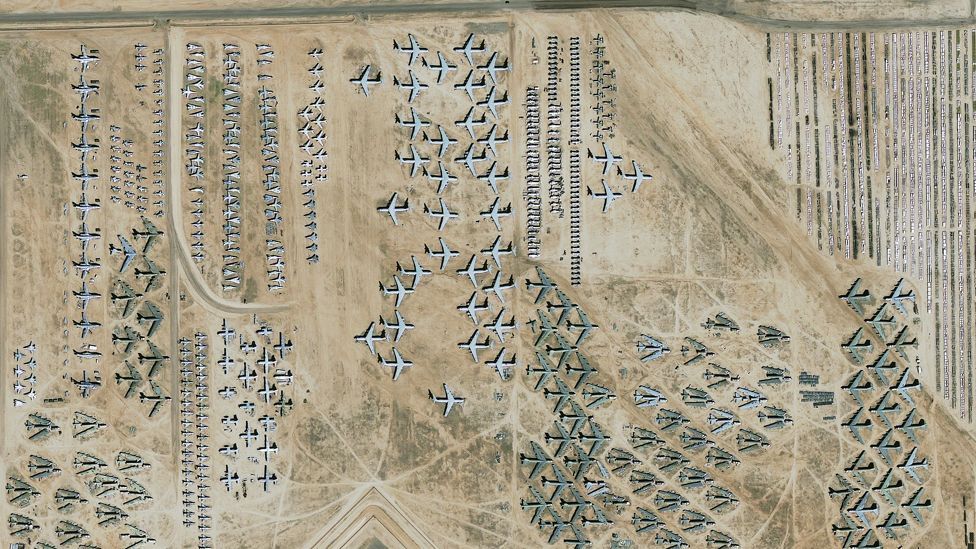 An aerial view of Davis-Monthan, including partly disassembled B-52 bombers (SPL)