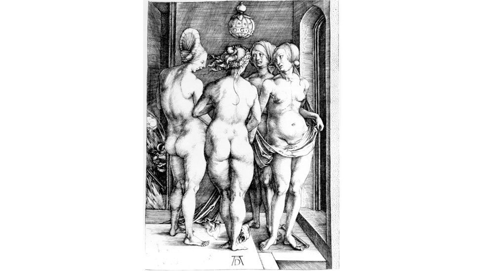 Durer's influential etchings portrayed witches as young and nubile or old crones (Albrecht Dürer) Durer's influential etchings portrayed witches as young and nubile or old crones (Albrecht Dürer)
