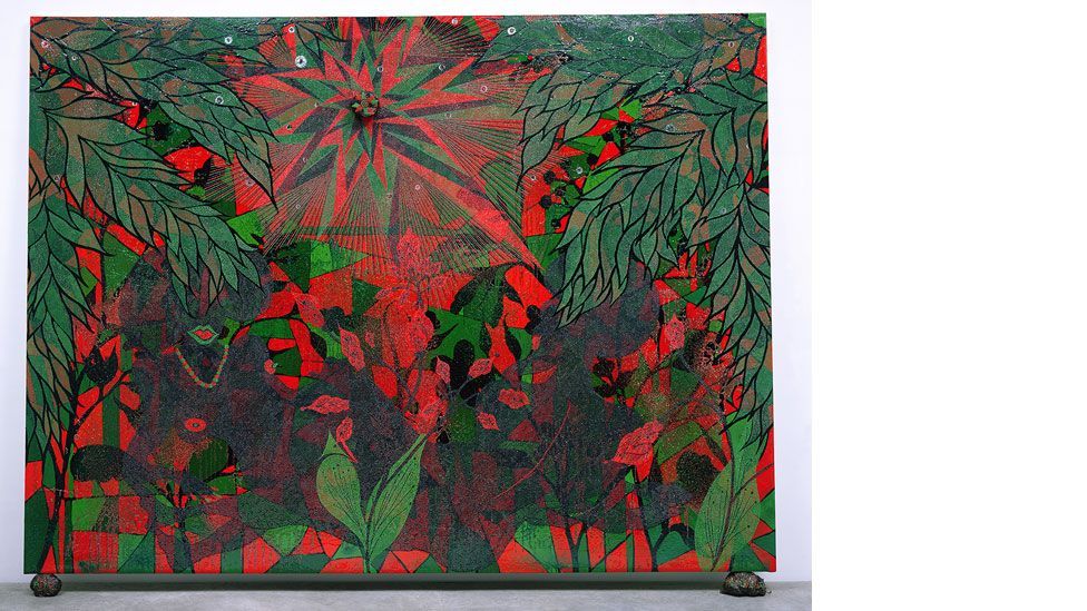 Afronirvana, 2002 - this exhibition puts the Virgin Mary in a wider context of religious art (Chris Ofili. David Zwirner, New York / London and Victoria Miro, London)