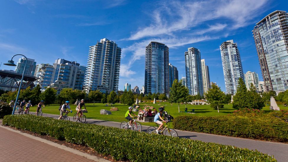 Cycling in downtown Vancouver. (Stuart Dee/Getty) Cycling in downtown Vancouver. (Stuart Dee/Getty)