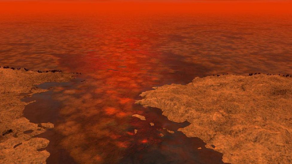 The seas on Titan are thought to contain floes of hydrocarbons - could they be harbouring simple life? (Nasa) The seas on Titan are thought to contain floes of hydrocarbons - could they be harbouring simple life? (Nasa)