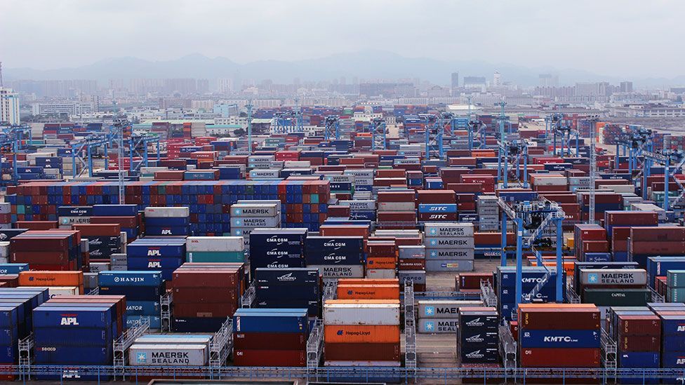 View of the container yard of Ningbo port from the deck of the Maersk Seletar (Liam Young/Unknown Fields) View of the container yard of Ningbo port from the deck of the Maersk Seletar (Liam Young/Unknown Fields)