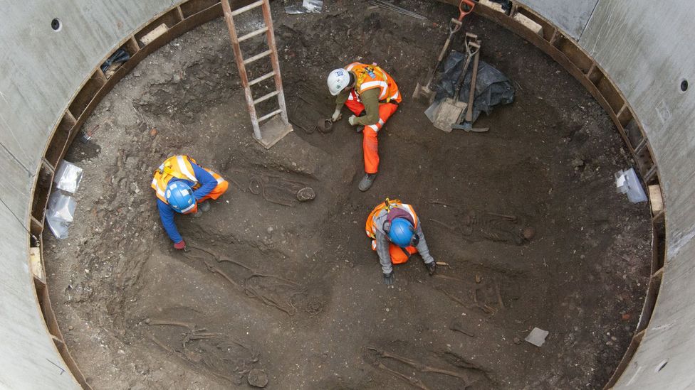 The remains of 14th Century plague victims is one of the grislier discoveries (Credit: Crossrail) The remains of 14th Century plague victims is one of the grislier discoveries (Credit: Crossrail)