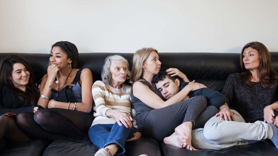 Kelly Jade Thompson, second from left, with grandmother, mother, cousin and her cousin's two children; her father is from Monserrat (Credit: Chris Steele-Perkins/Magnum Photos)