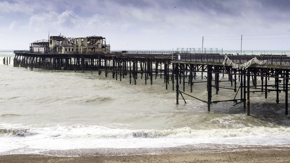 After its 2006 closure for safety reasons, the pier of Hastings was partly destroyed by fire in 2010; it is currently under restoration. (Credit: Teo73/Thinkstock by Getty Images)