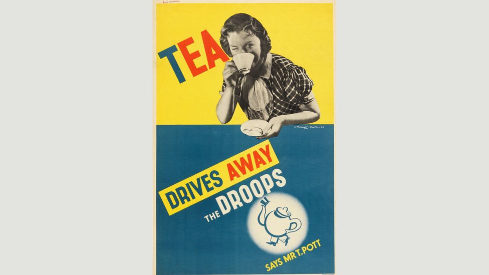 This 1936 British poster combines block colours with a black-and-white photograph of the singer Gracie Fields to advertise a brand of tea (Credit: Cooper Hewitt Museum) This 1936 British poster combines block colours with a black-and-white photograph of the singer Gracie Fields to advertise a brand of tea (Credit: Cooper Hewitt Museum)