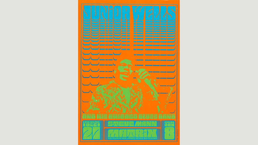 Psychedelic posters of the 1960s aimed to overwhelm the eye by juxtaposing clashing colours, as in this 1966 example by Victor Moscoso (Credit: Cooper Hewitt Museum) Psychedelic posters of the 1960s aimed to overwhelm the eye by juxtaposing clashing colours, as in this 1966 example by Victor Moscoso (Credit: Cooper Hewitt Museum)