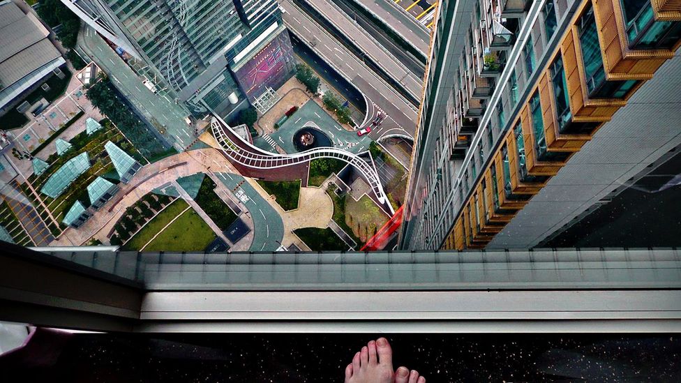 A vertigo-inducing view, found while couch-surfing in Hong Kong (Credit: Sabrina Iovino)